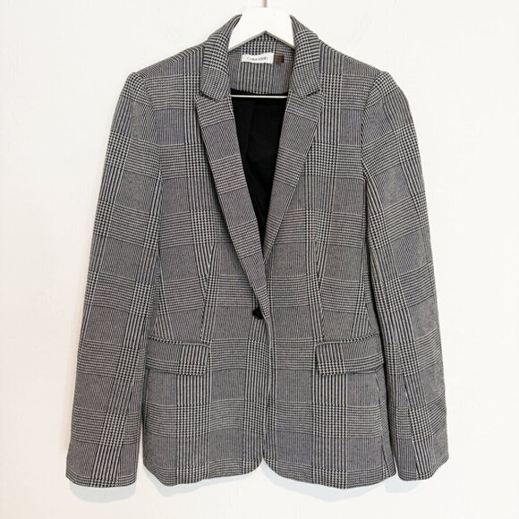 Calvin Klein Houndstooth One Button Closure Office Notched Lapel Blazer Jacket - Picture 1 of 7